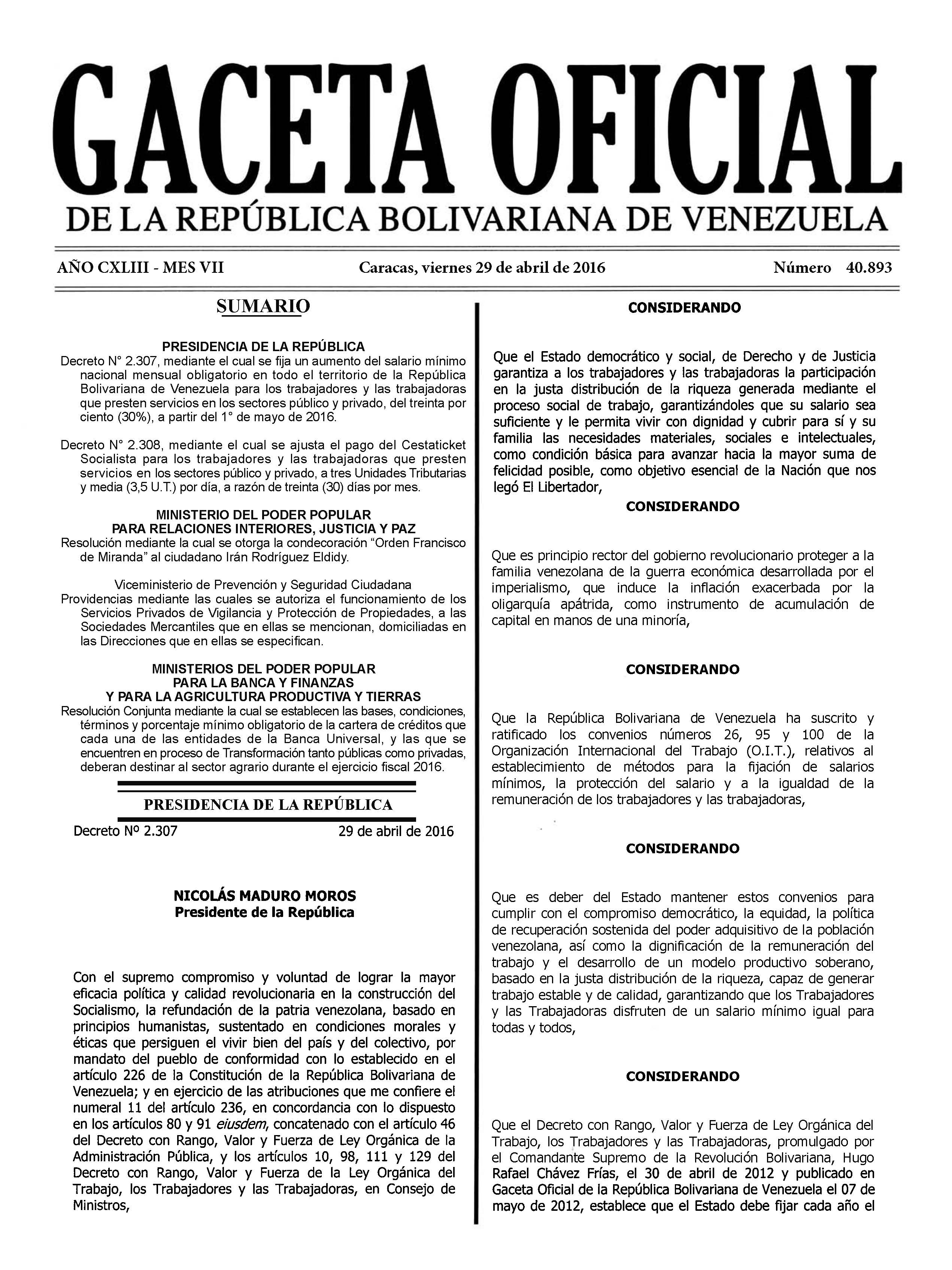 Descarga aquí la Gaceta Oficial 40.893 del aumento salarial y cestaticket