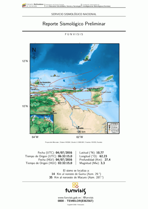 sismo de magnitud 3.3 en Güiria estado Sucre