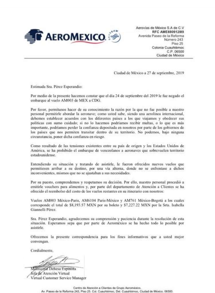 COMUNICADO XENÓFOBO DE AEROMEXICO