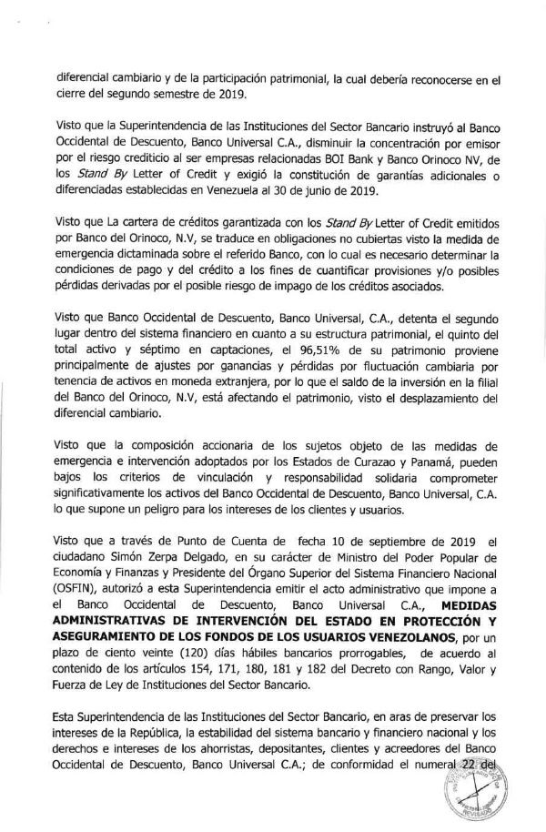 TEXTO DE LA RESOLUCION DE INTERVENCION DEL BOD