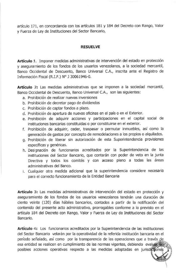 TEXTO DE LA RESOLUCION DE INTERVENCION DEL BOD