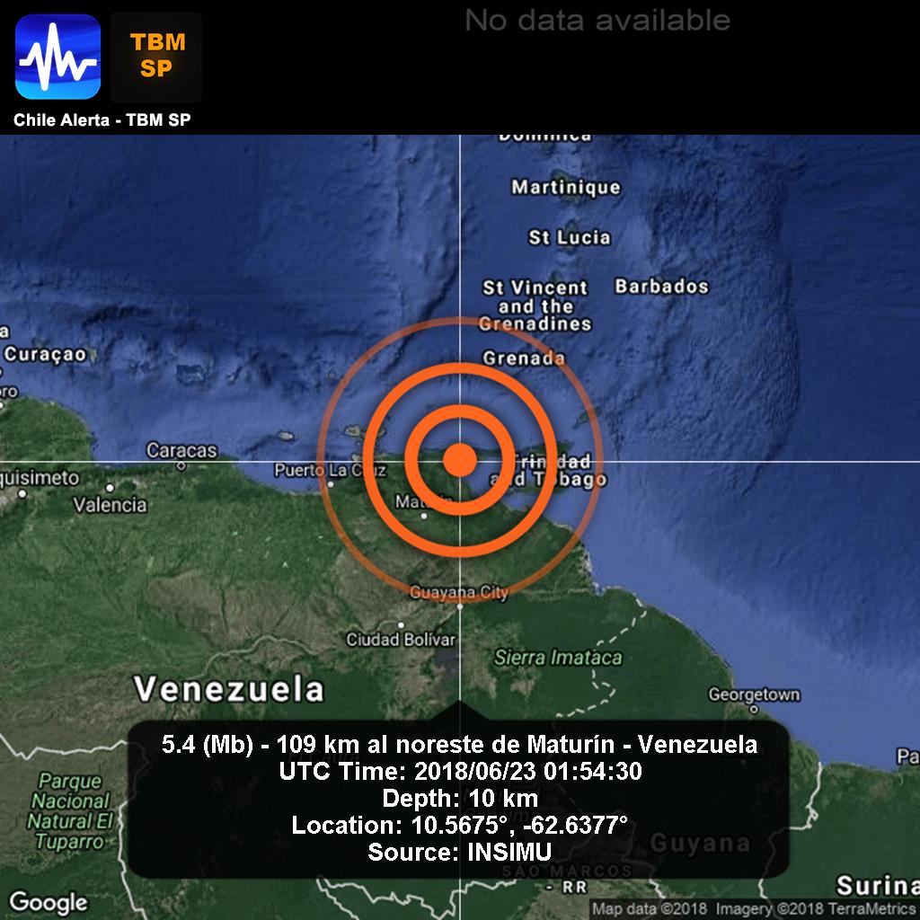 VENEZUELA Reportan Temblor de magnitud 5.1 al noreste de Irapa, Edo.
