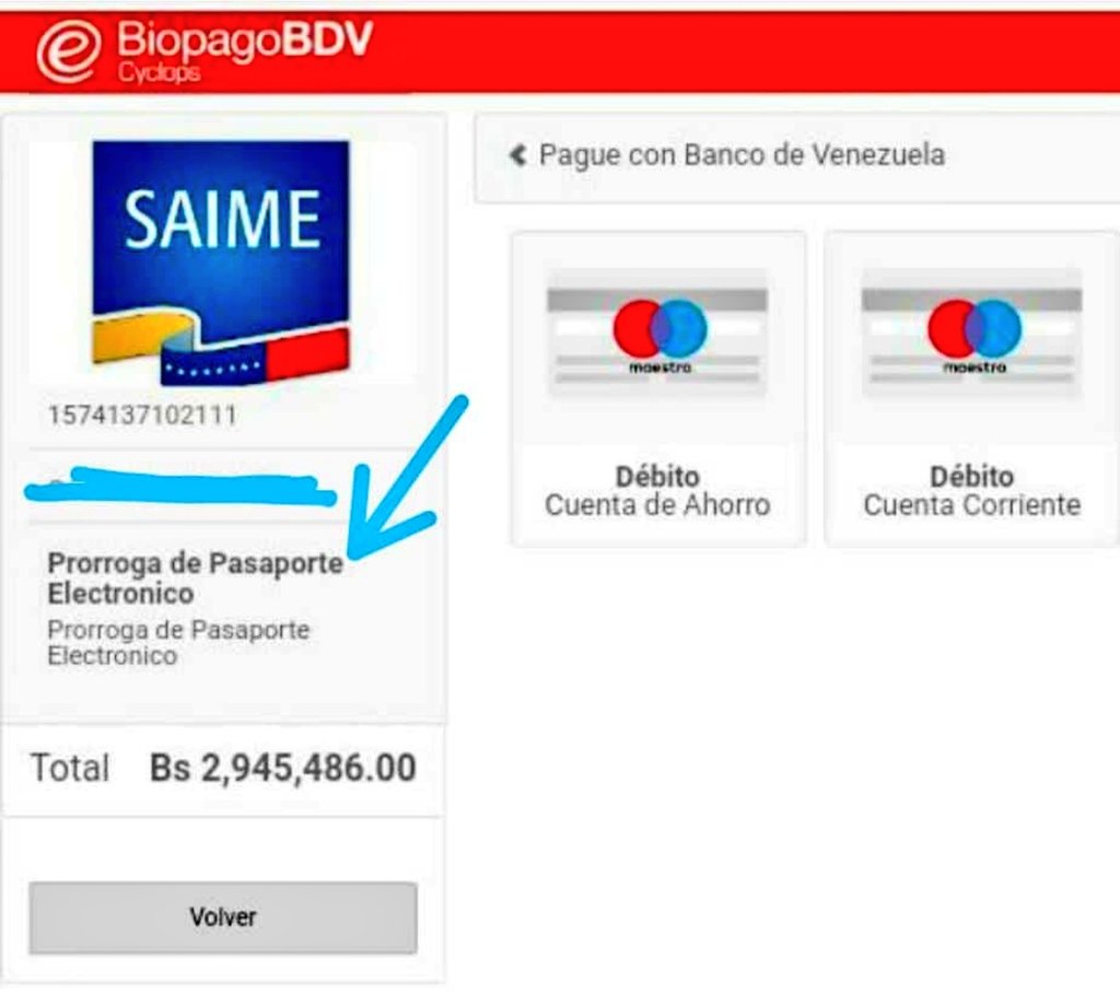 PAGAR PRORROGA PASAPORTE SAIME BANCO DE VENEZUELA