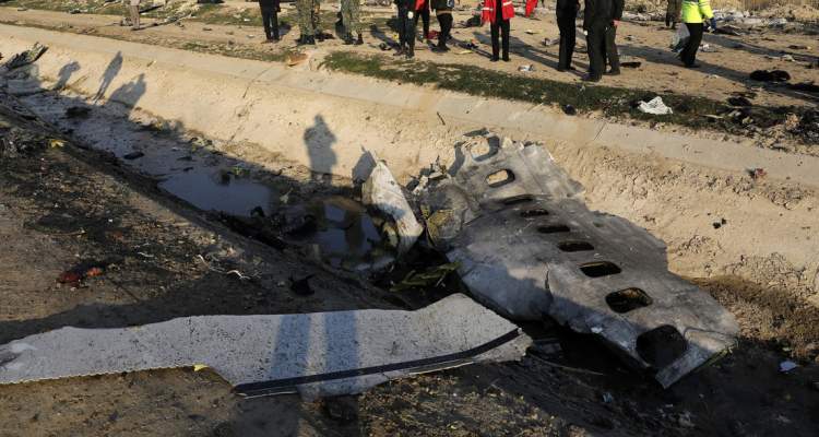 Restos del Boeing siniestrado de Ukraine International Airlines en Shahedshahr, Irán, el 8 de enero de 2020.