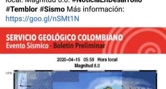 TERREMOTO EN COLOMBIA 15 ABRIL 2020