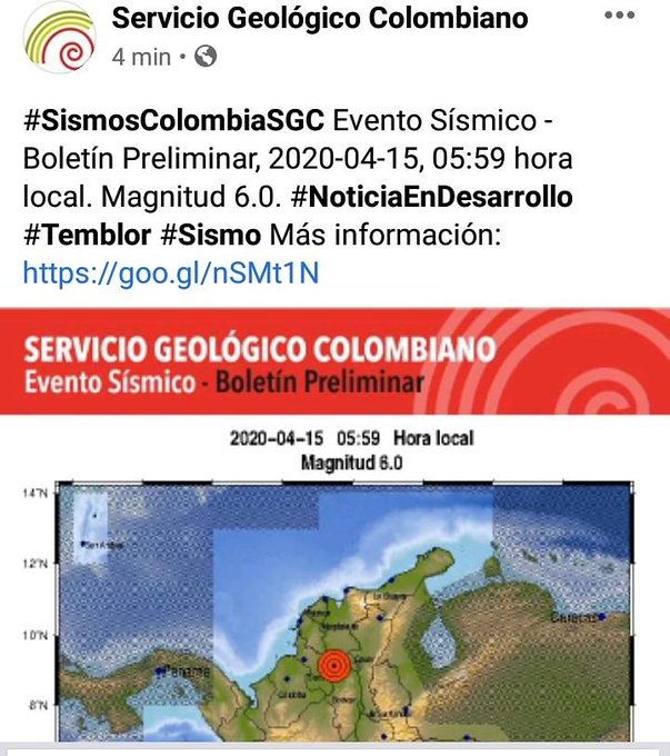 TERREMOTO EN COLOMBIA 15 ABRIL 2020