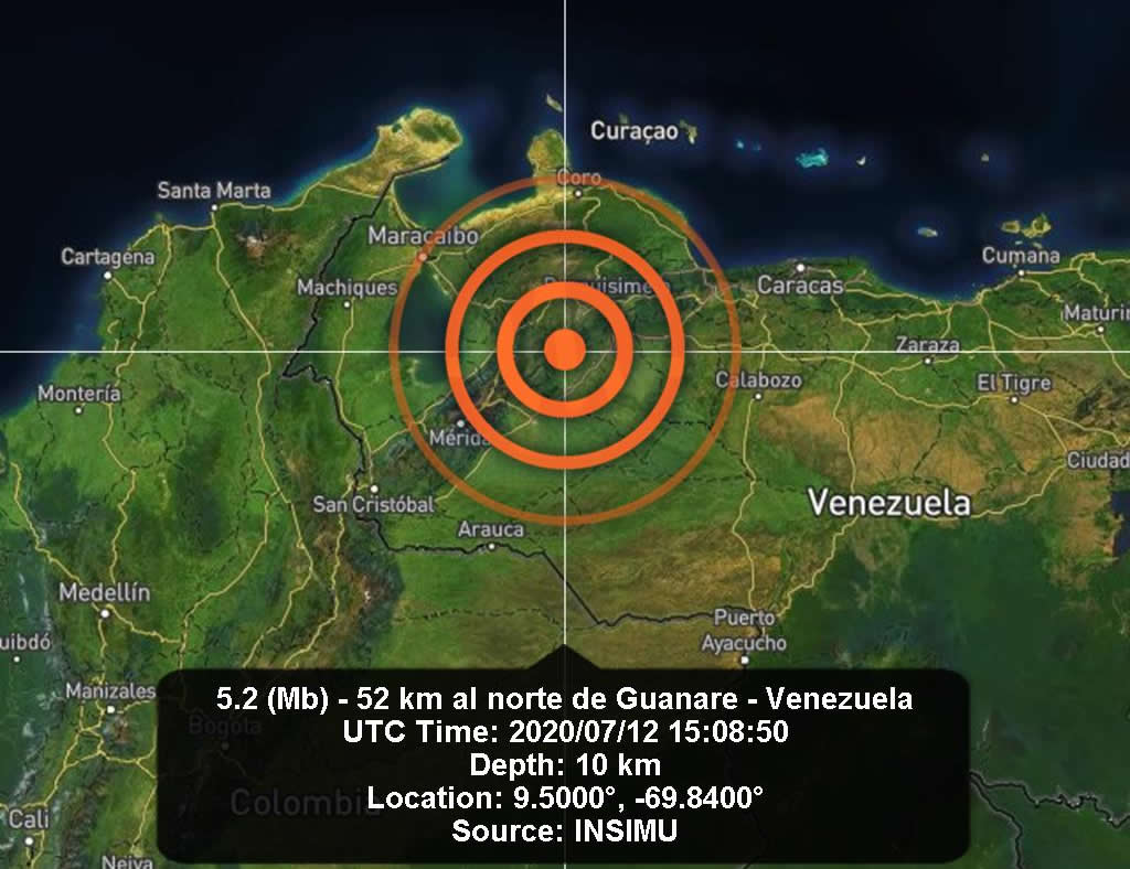 TEMBLOR VENEZUELA DOMINGO 12 DE JULIO 2020 5 MAGNITUD