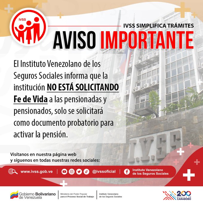 FE DE VIDA IVSS SEGURO SOCIAL SOLICITUD ABRIR CUENTA PAGAR PENSION