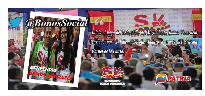 Inicia el pago del Bono para el Movimiento Social Somos Venezuela Febrero 2022