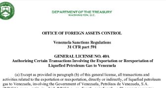 EEUU autorizó a Venezuela a exportar gas licuado del petróleo
