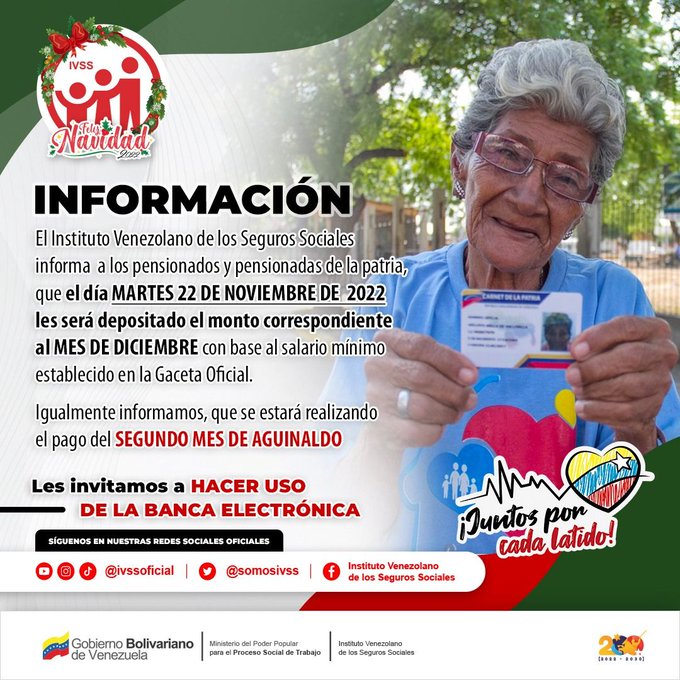 CUANDO PAGAN LA PENSION DE NOVIEMBRE 2022 NOTIACTUAL IVSS CRONOGRAMA DE PAGOS