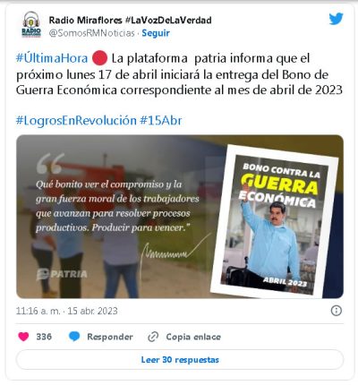 PAGO DEL BONO DE GUERRA ABRIL 2023