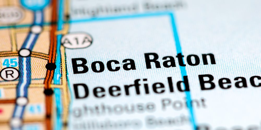 Boca Raton. Florida. USA on a map