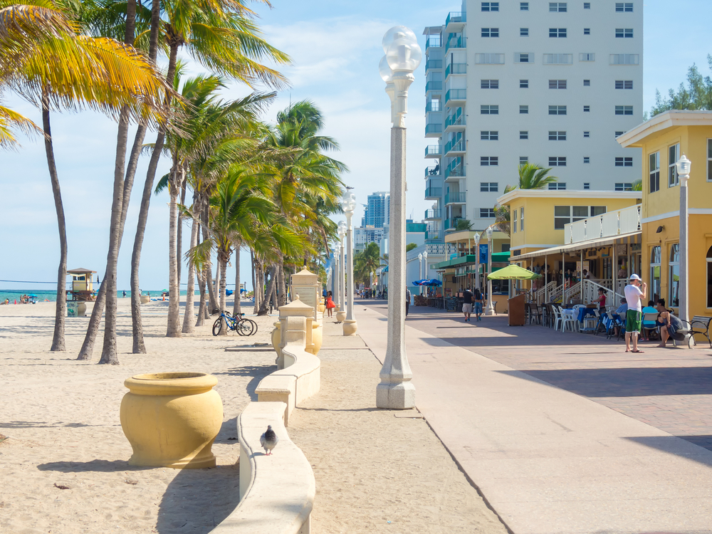 The famous Hollywood Beach boardwalk in Florida