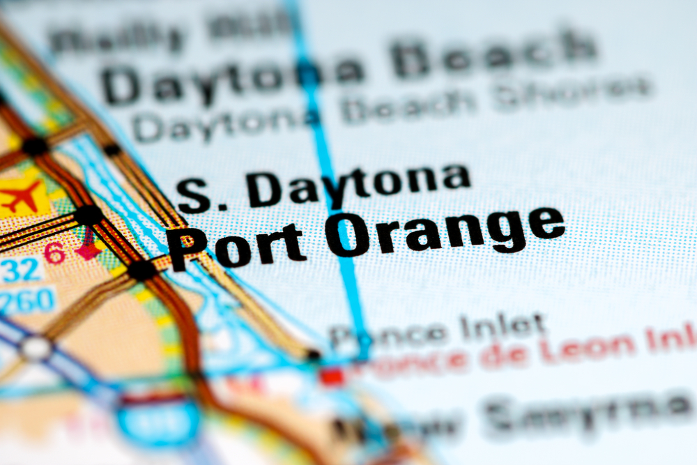 Port Orange. Florida. USA on a map