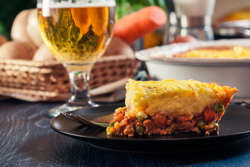 Portion of shepherd's pie or cottage pie on a plate