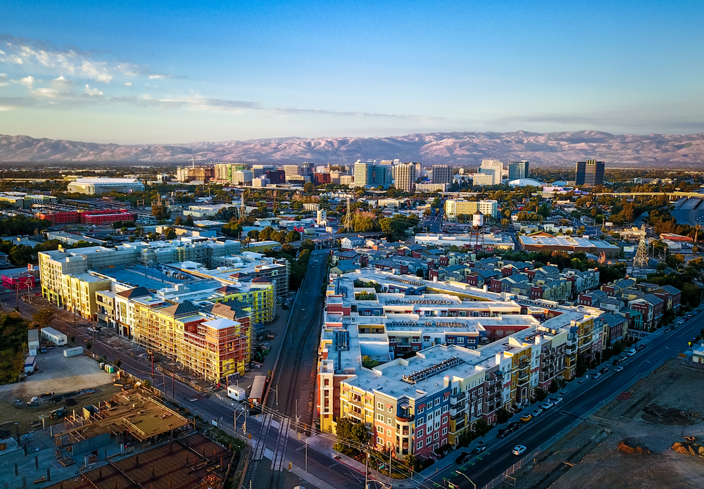 Sunset over downtown San Jose in California