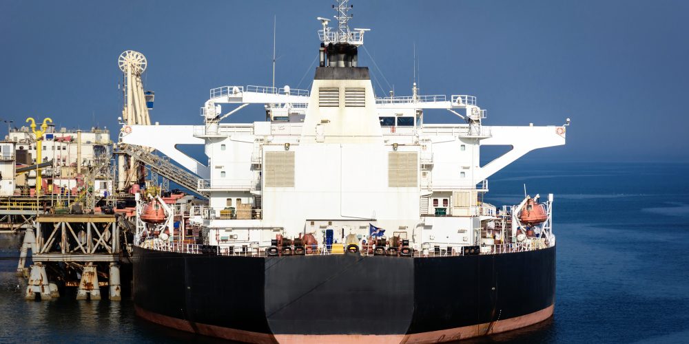 A tanker moored at sea terminal to load crude oil