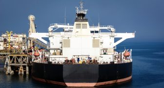 A tanker moored at sea terminal to load crude oil