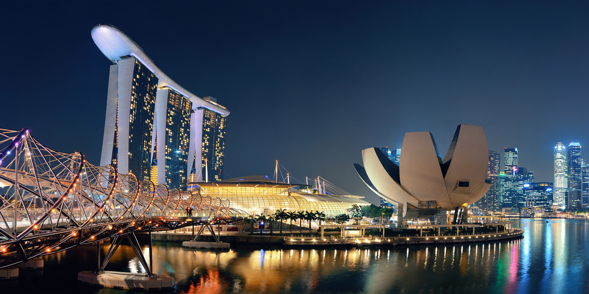 Singapore skyline at night with urban buildings
