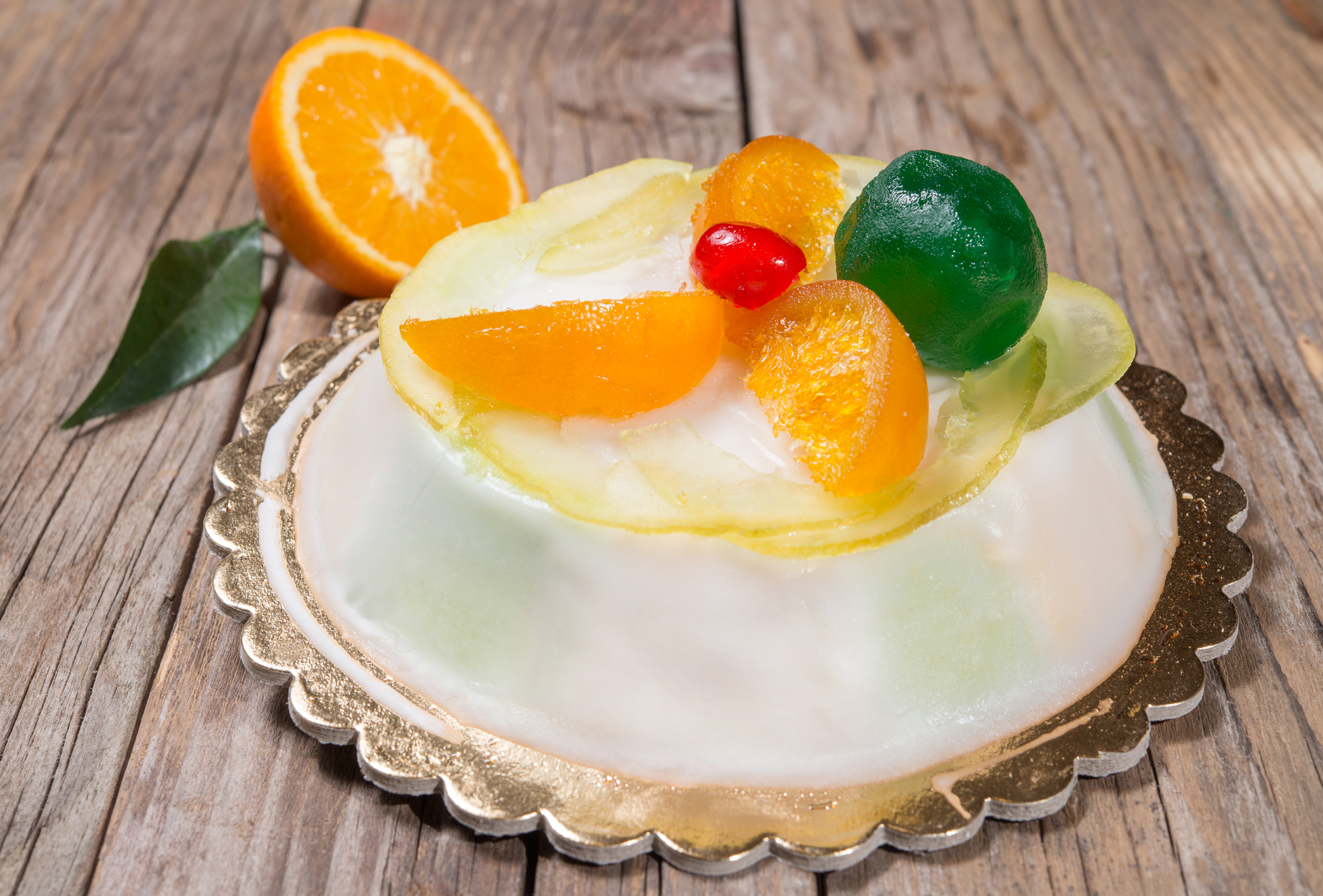 Cake typical Sicilian cassata with ricotta and candied fruit