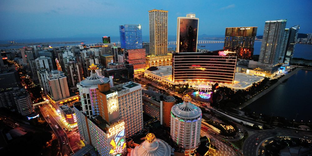 Night view of casinos and hotels in Macau, China