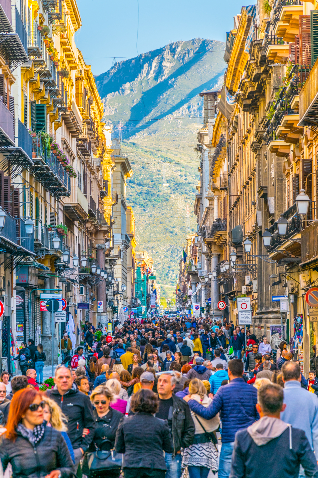 PALERMO, ITALY, View of a via Roma in Palermo, Sicily, Italy