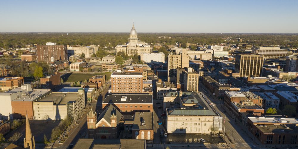 Dawn Light Hits Downtown State Capitol Building Sprigfield Illinois