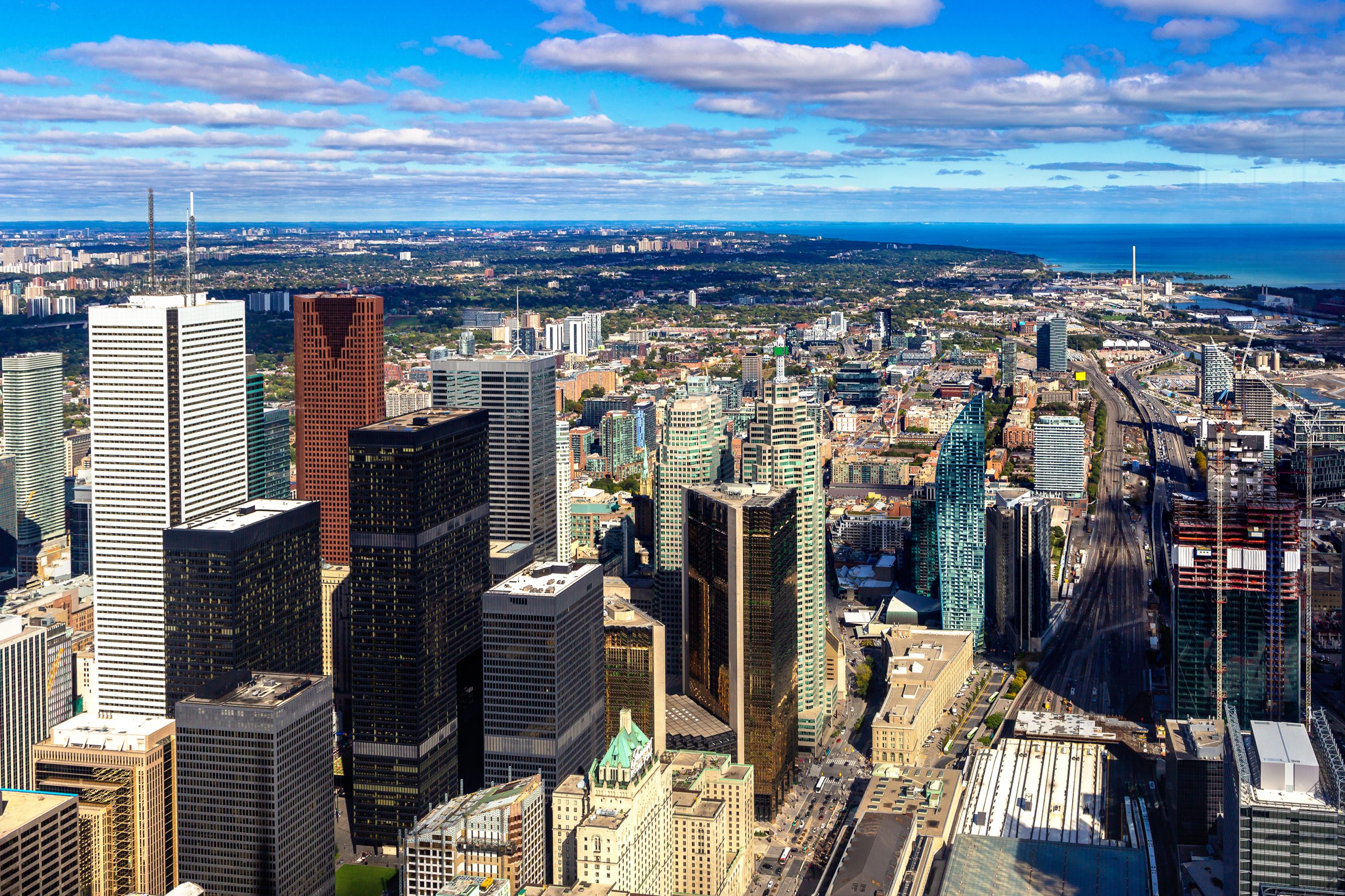 Panoramic aerial view of Toronto in a sunny day, Ontario, Canada