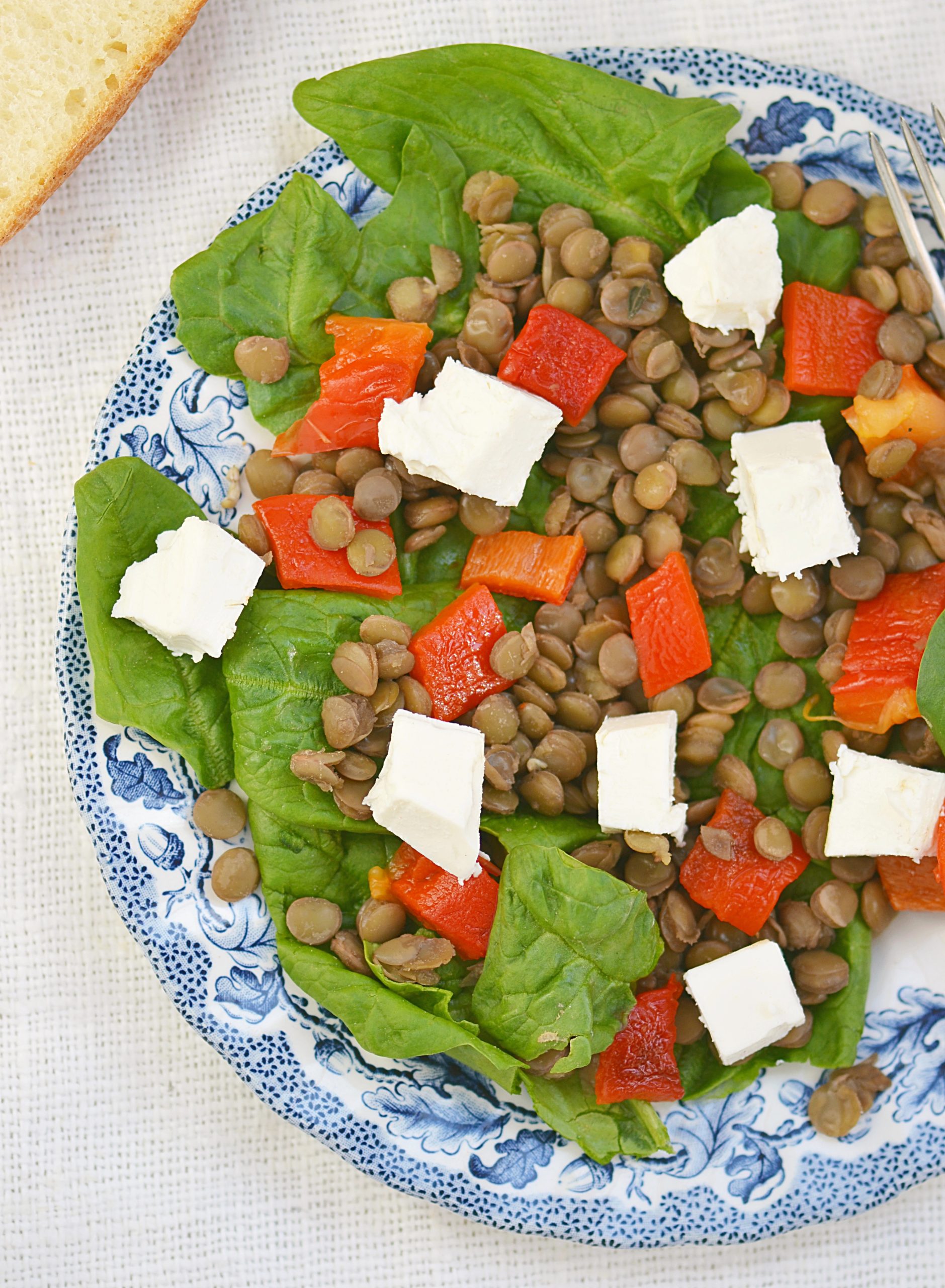 Ensalada de lentejas con queso feta y hierbas