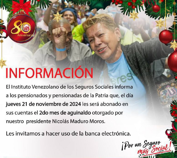 CUANDO PAGAN LA PENSION DE NOVIEMBRE 2024 IVSS BONO DE GUERRA NOTIACTUAL