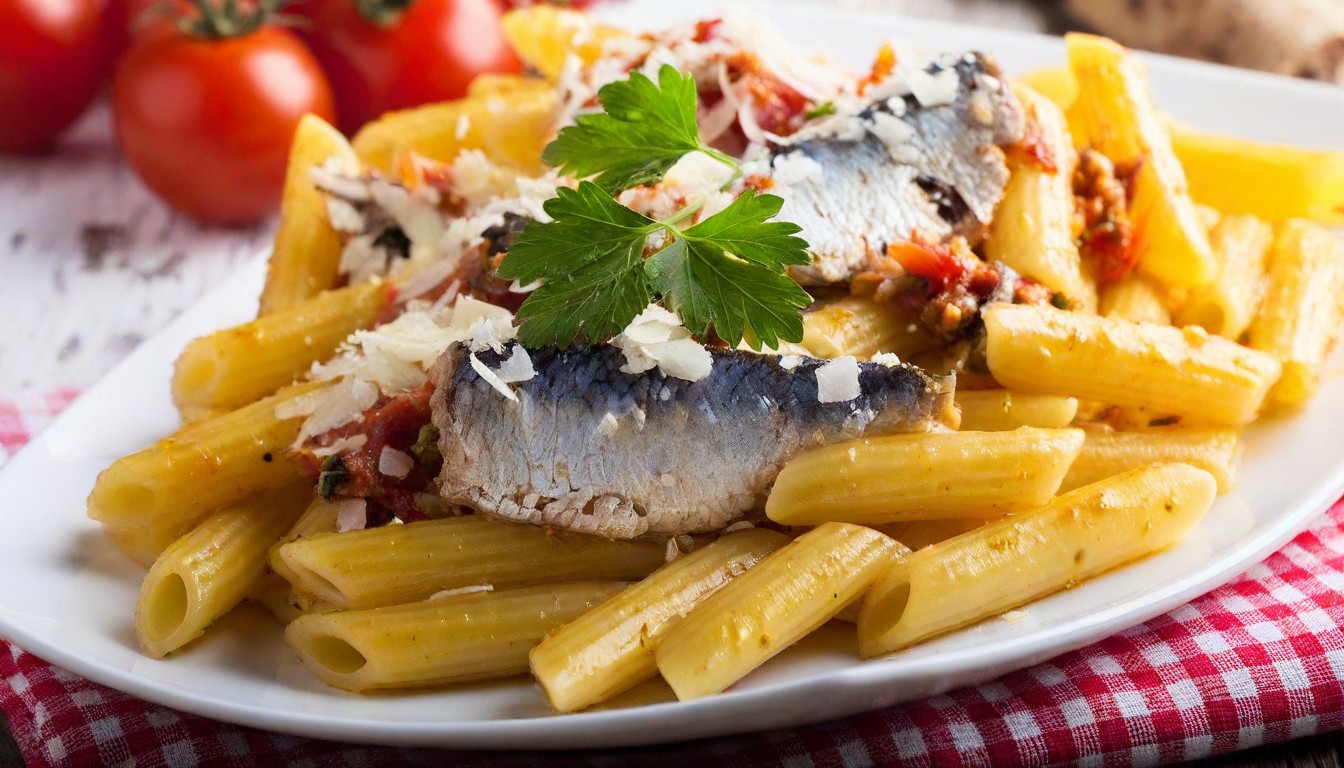 Pasta con sardinas al estilo siciliano Sicilia y Cerdeña