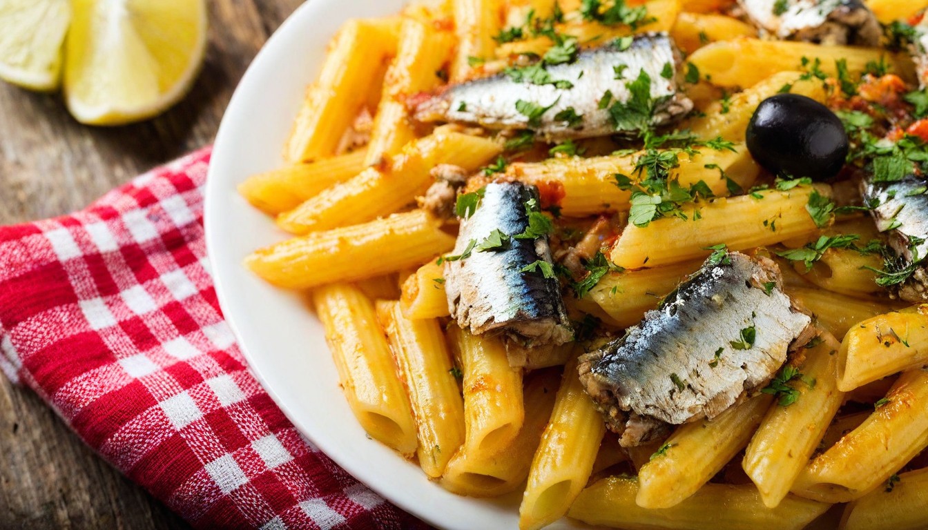 Pasta con sardinas al estilo siciliano Sicilia y Cerdeña