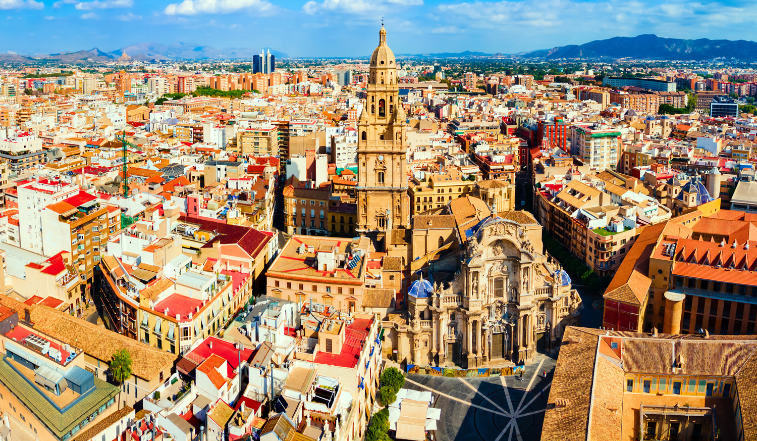The Cathedral Church of Saint Mary aerial panoramic view, Murcia.