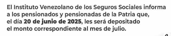 CUANDO PAGAN LA PENSION JUNIO 2025 IVSS NOTIACTUAL