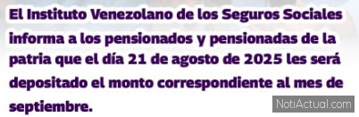 CUANDO PAGAN LA PENSION IVSS AGOSTO 2025 NOTIACTUAL
