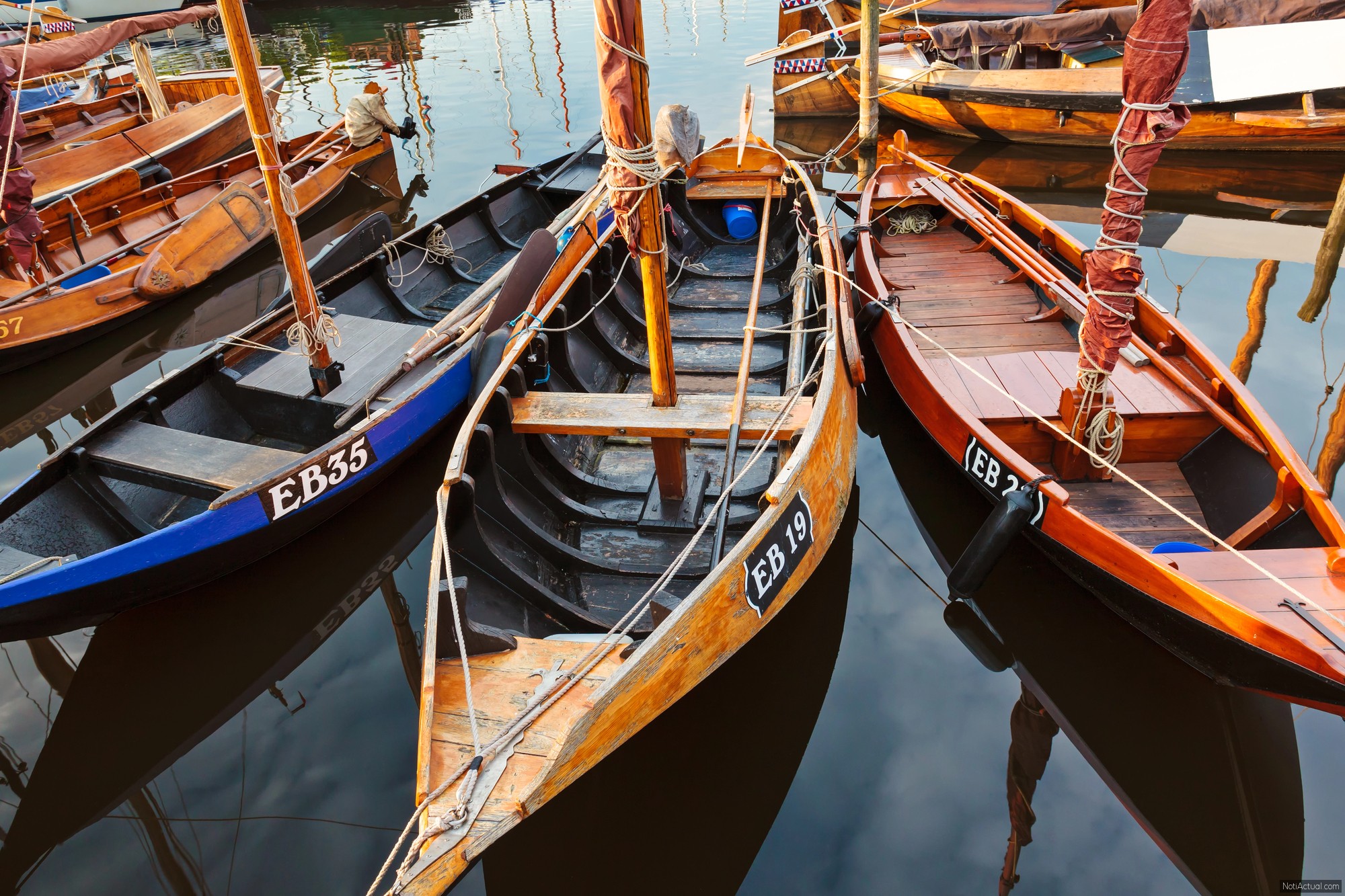 Small old wooden fishing boats in The Netherlands