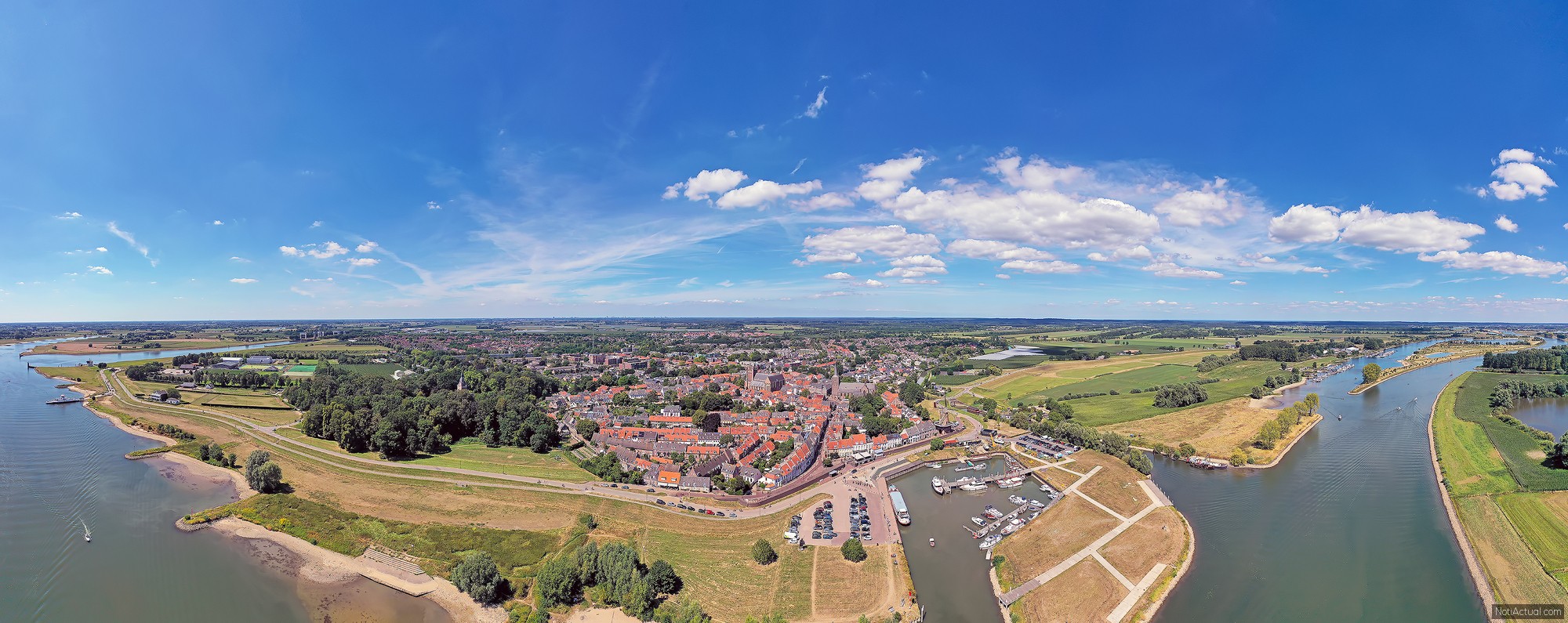 Aerial panorama from the city Wijk bij Duurstede in the Netherlands