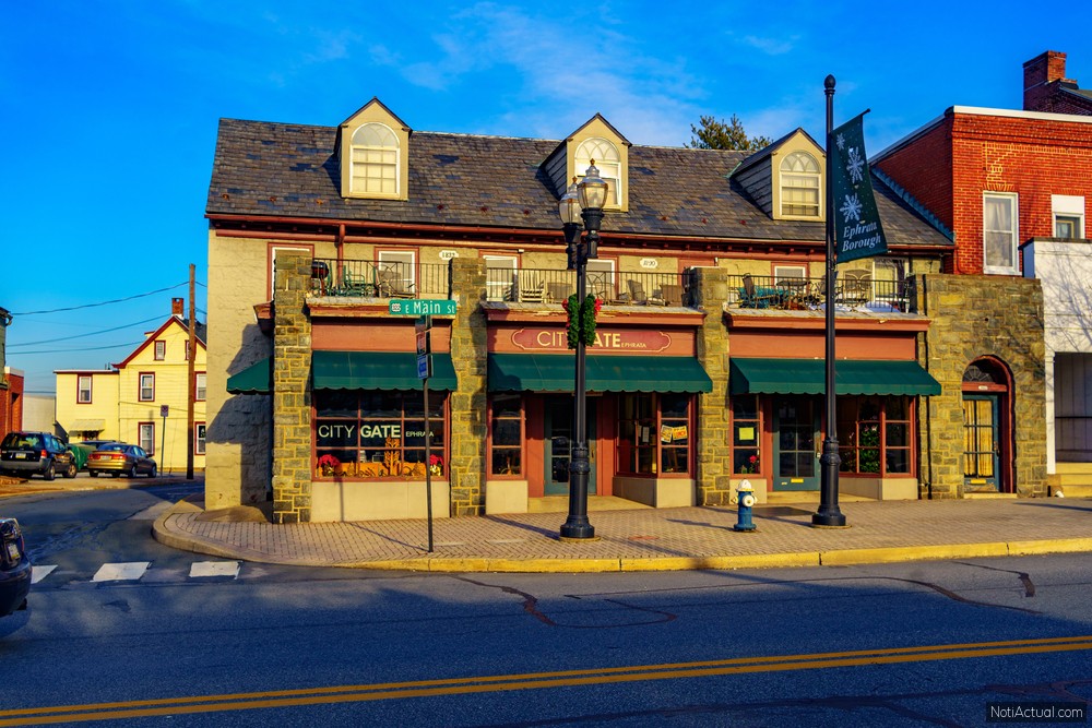 Ephrata, PA USA: A downtown street scene of the business district in the Borough in Lancaster County. 